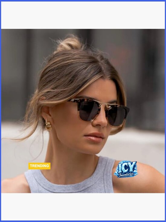 Oversized Square Polarized Sunglasses with Metal Double-Bar Bridge